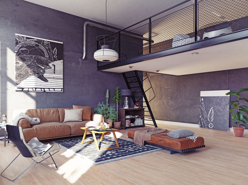 Open space style vintage avec mezzanine relax.