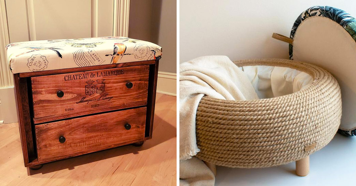 Pouf DIY avec matériaux recyclés.