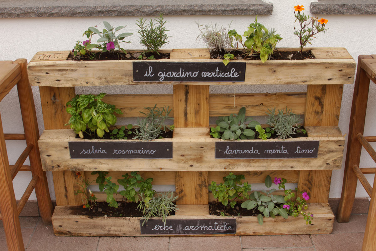 jardinière de plantes aromatiques en palettes de bois