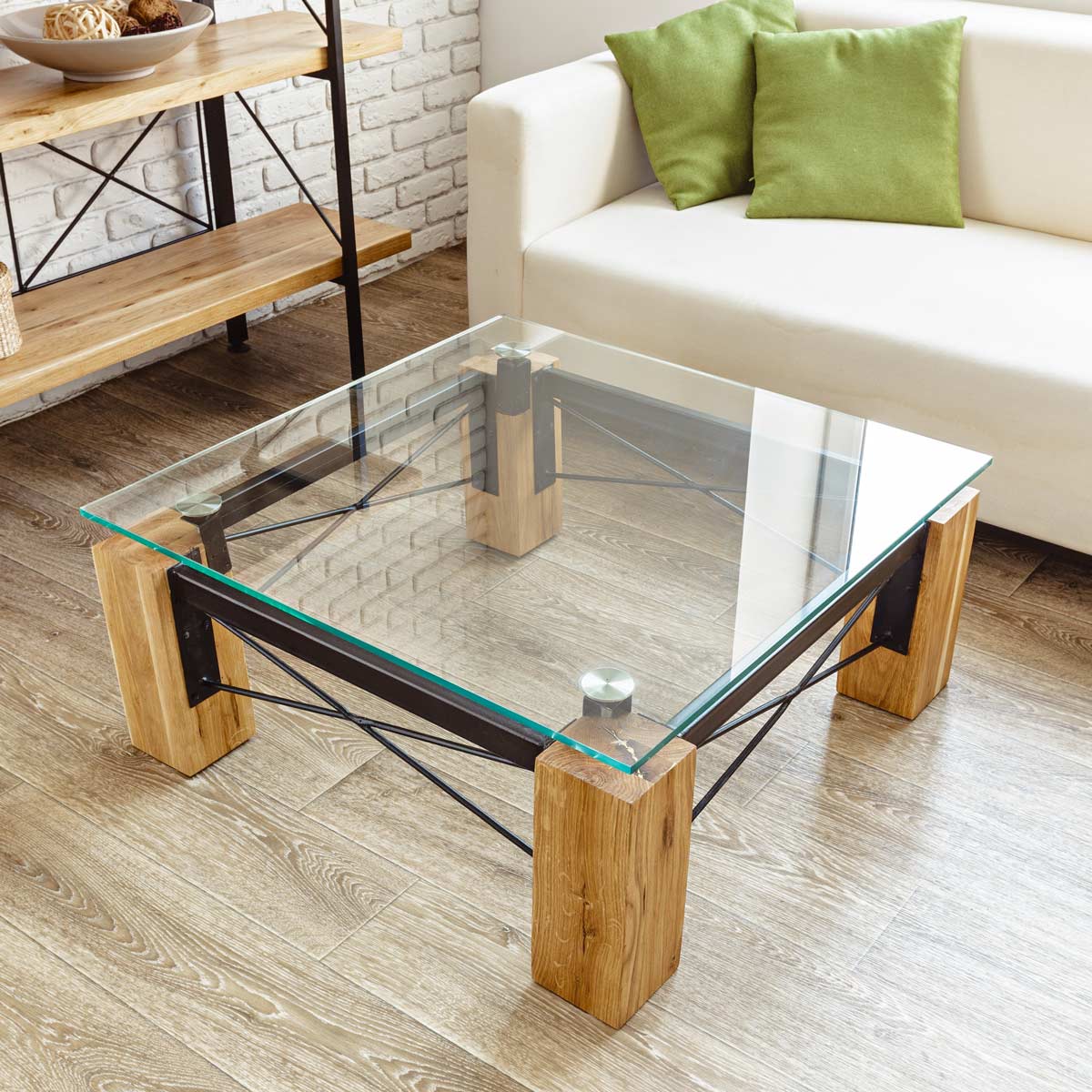 table basse moderne en verre et bois
