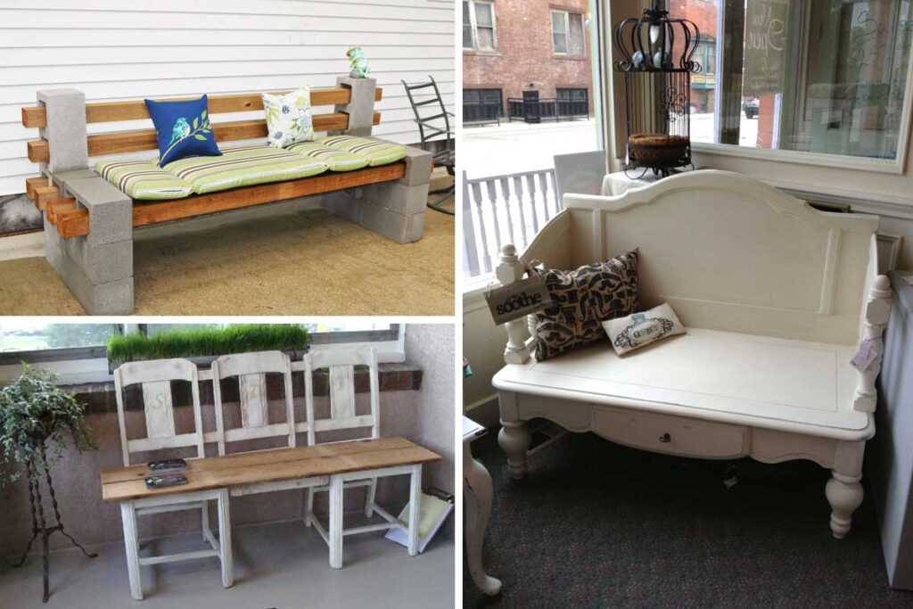 Bancs DIY avec des meubles recyclés.