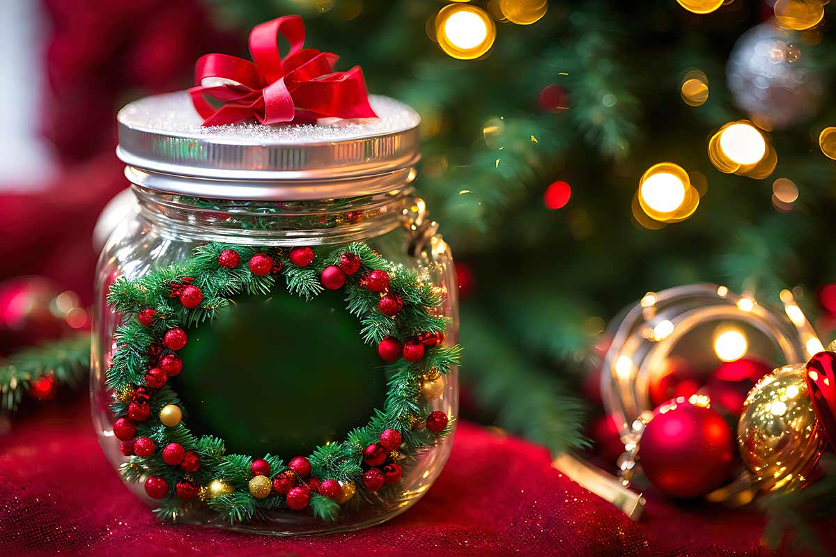 bocal en verre recyclé décoré pour Noël