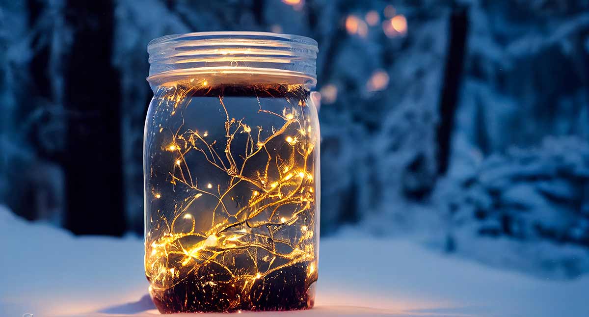 bocaux en verre remplis de lumières LED