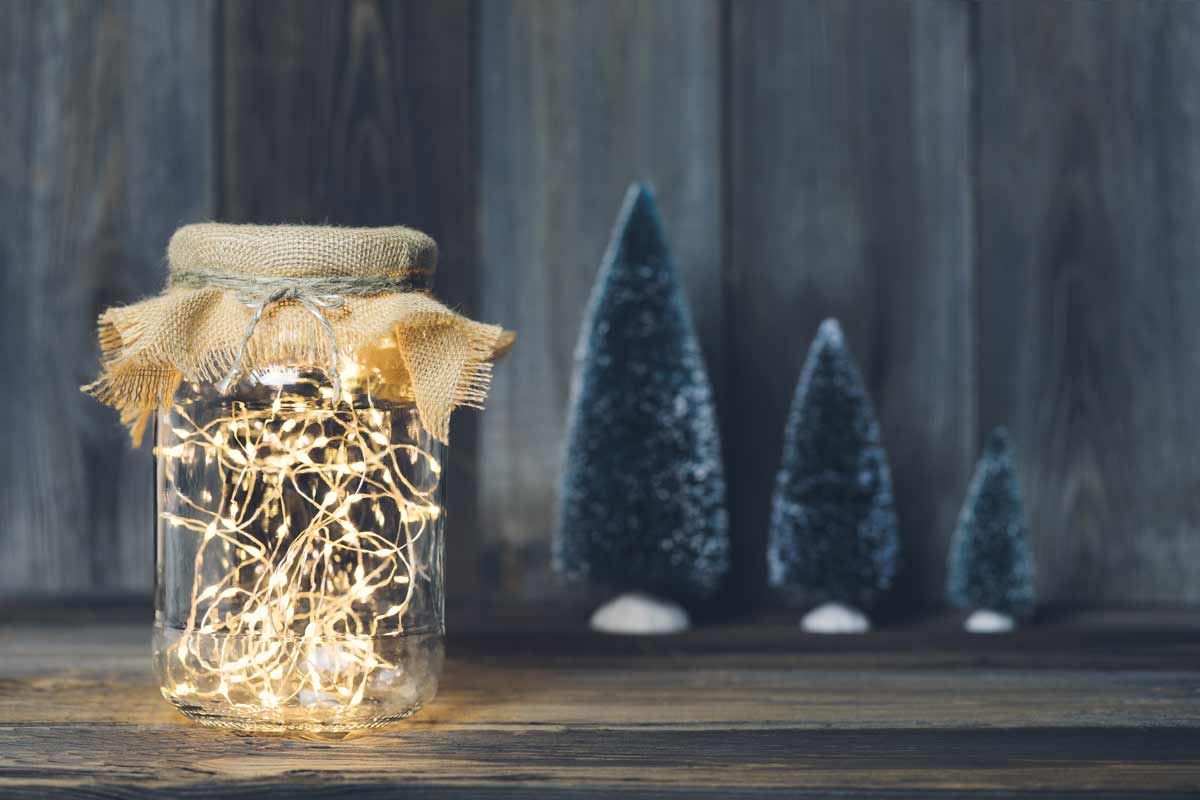 Pot en verre avec lumière LED.