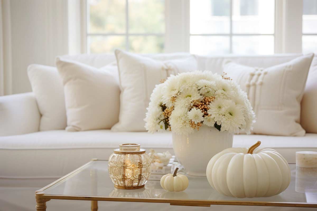 salon moderne blanc en automne