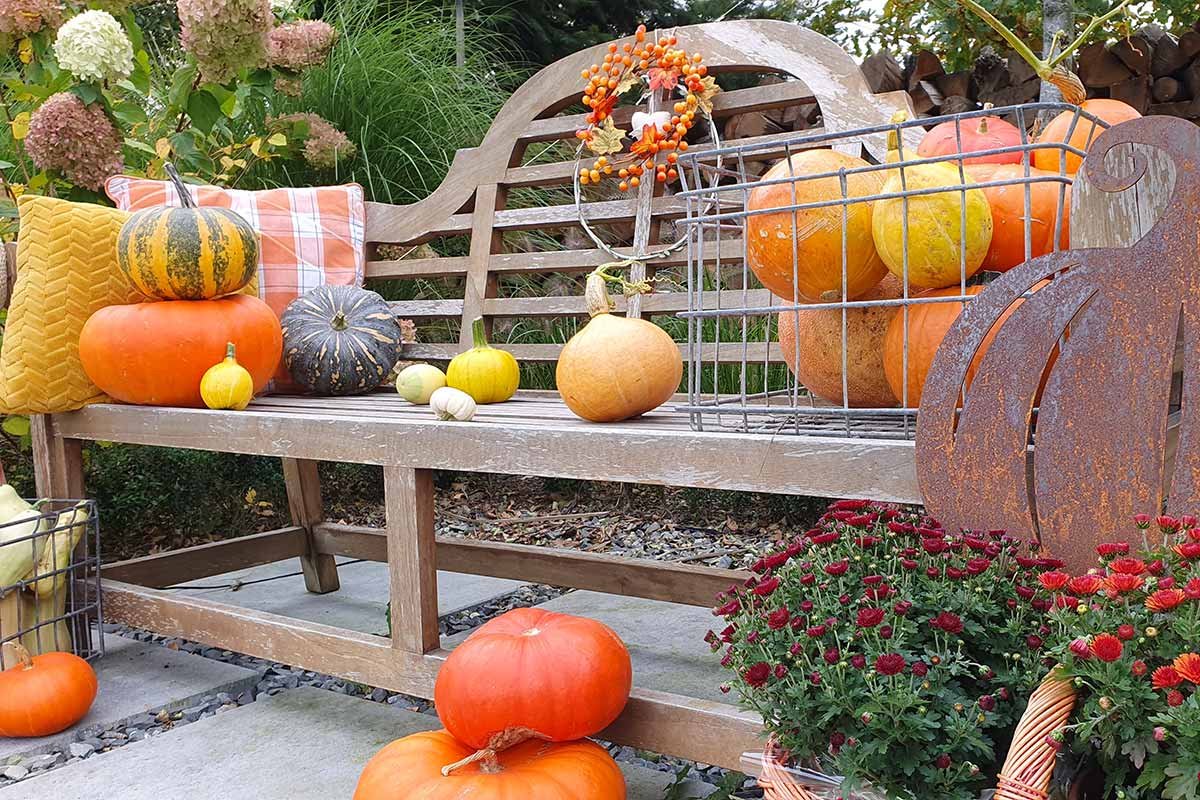 banc décoré en automne