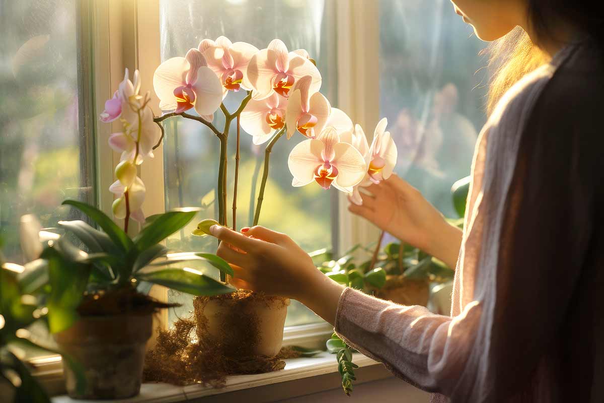 Orchidées près d'une fenêtre.
